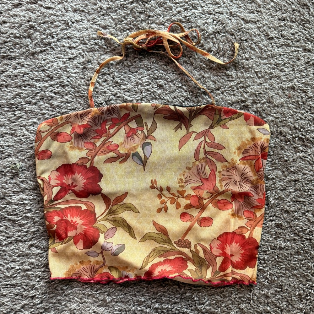 Floral Halter Top in Red and Yellow